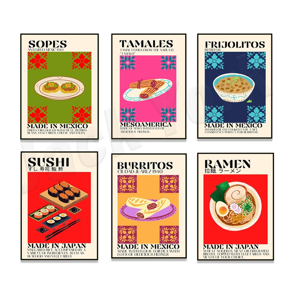 Japanese Life Quotes - キッチンの家の装飾のポスター、日本の麺、寿司、タマレ、タコ、フリジョール、ブリトー、メキシコ料理、引用、食品アート