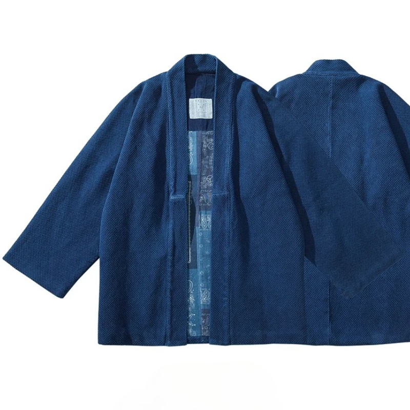 Indigo Dye Kit - 男性用和風フリースカルゴプラント,ブループリントの着物,大きな道路に強い生地,ハーフスリーブのジャケット,カジュアルなカーディガンコート