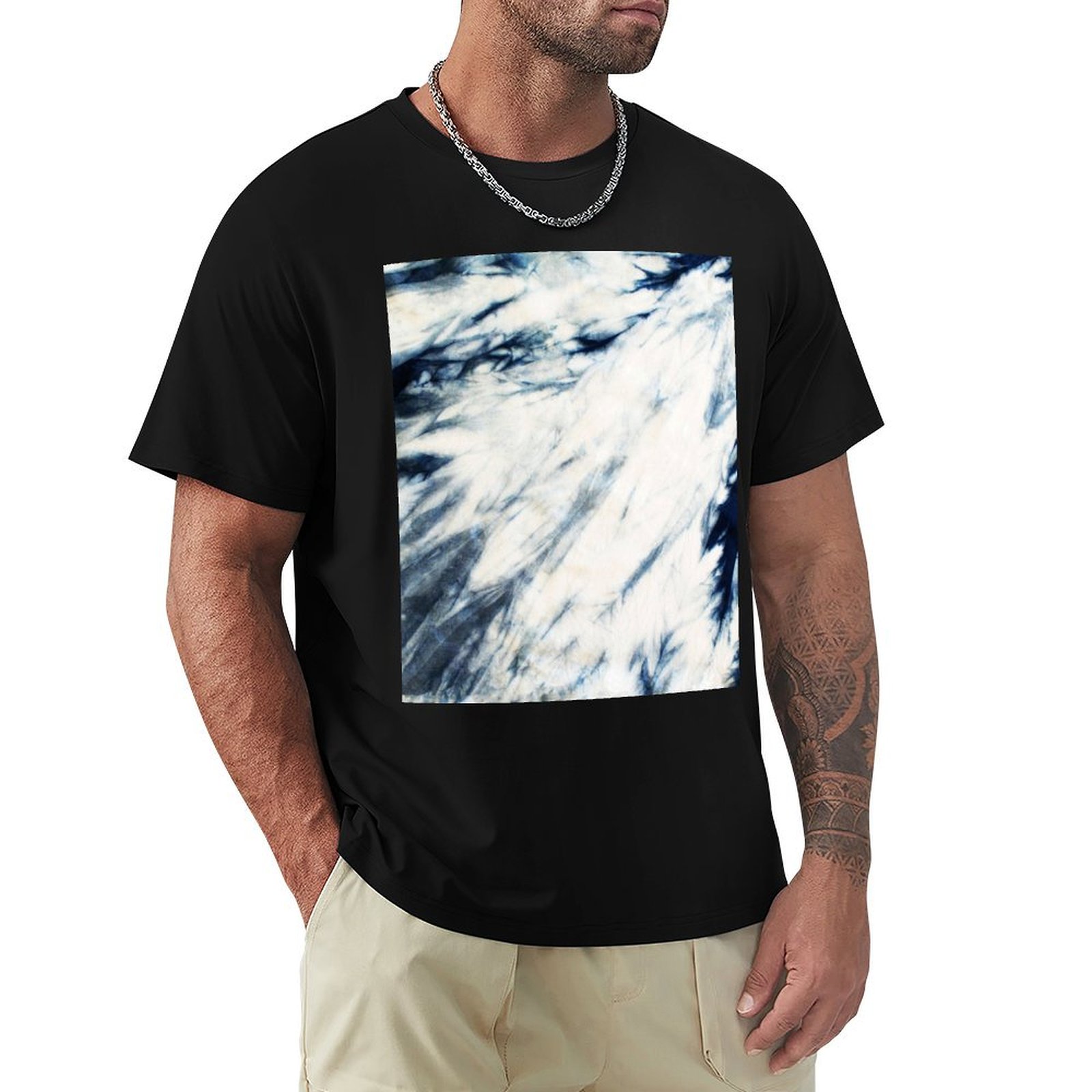 Shibori Tie Dye - シボリインディゴマーブルタイダイTシャツ ラージサイズ ベーシックカジュアルTシャツ