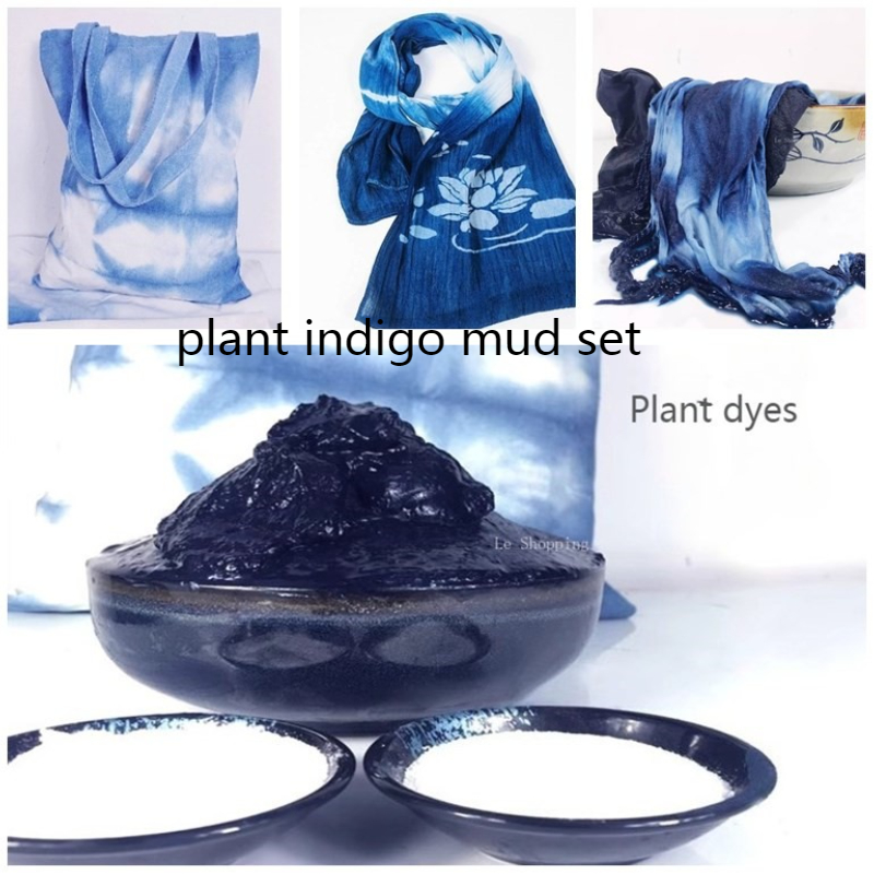 Indigo Dye Kit - インディゴ泥絞り染め染料セット/非加熱植物染料 手作りDIY服 帽子とハンドバッグ ショール染色 インディゴブルー顔料