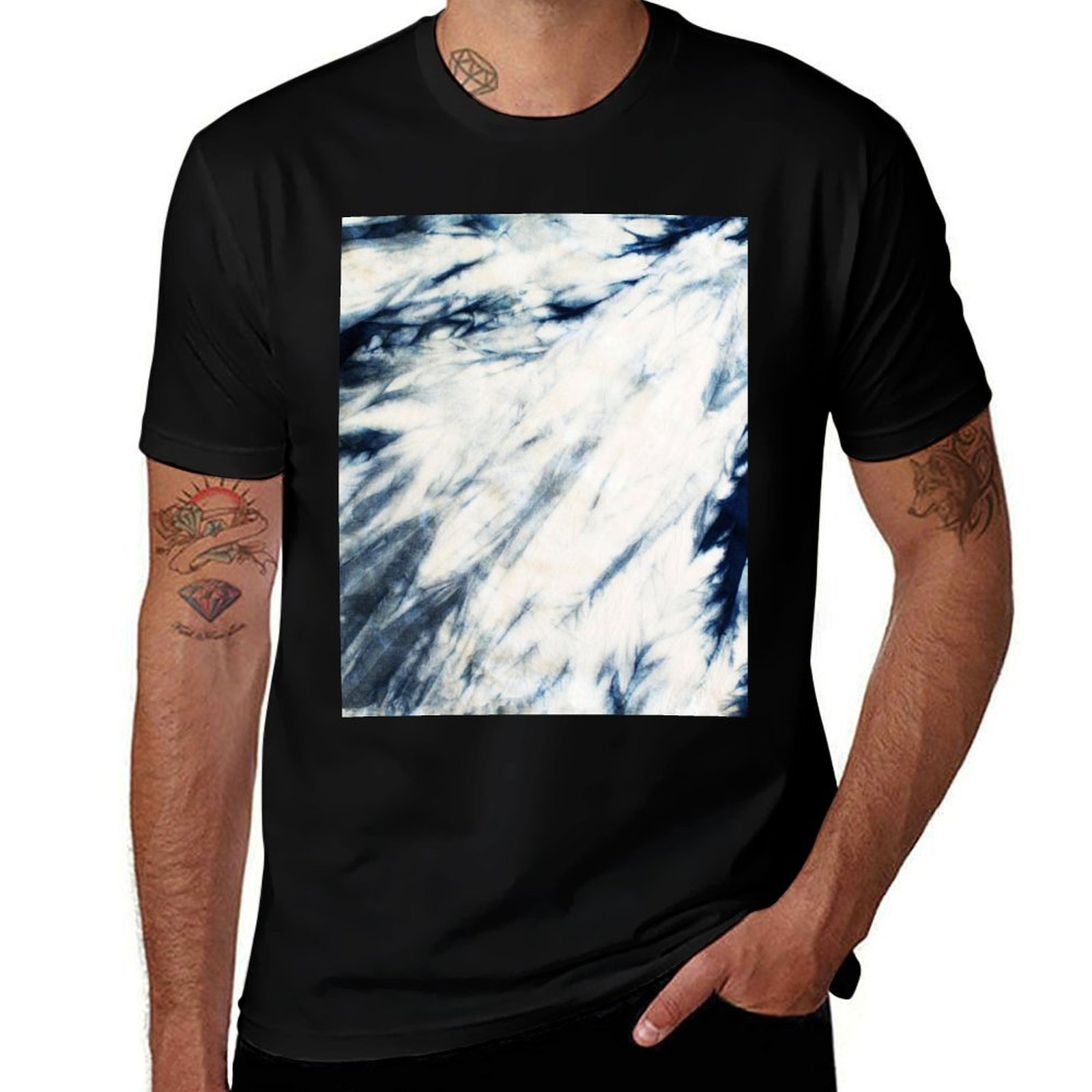 織り染めのインディゴ大理石模様Tシャツ。伸縮性に優れたスポー - Shibori Tie Dye のレビューと価格