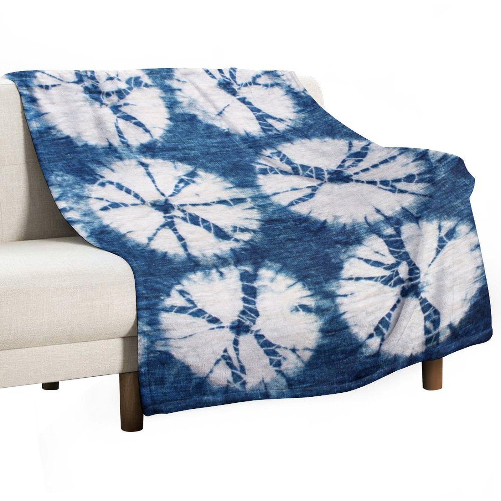 絞り染め模様、藍染め、タイダイ柄のブランケット、特大サイズ、 - Shibori Tie Dye のレビューと価格